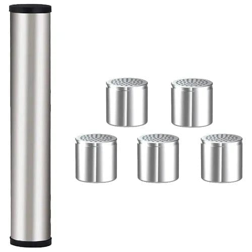 XMax V3 Pro Dosing Capsule Set by XMax: tall rack with 5 round capsules, each with a perforated lid, beside it.